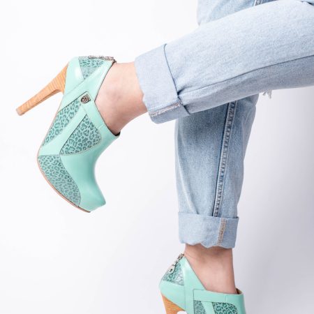 Botín Diana Color Verde Agua Liso/Leopardo Verde Agua